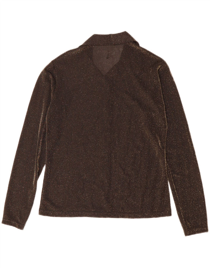 VINTAGE ženska košulja bluza UK 14 srednje smeđi poliester