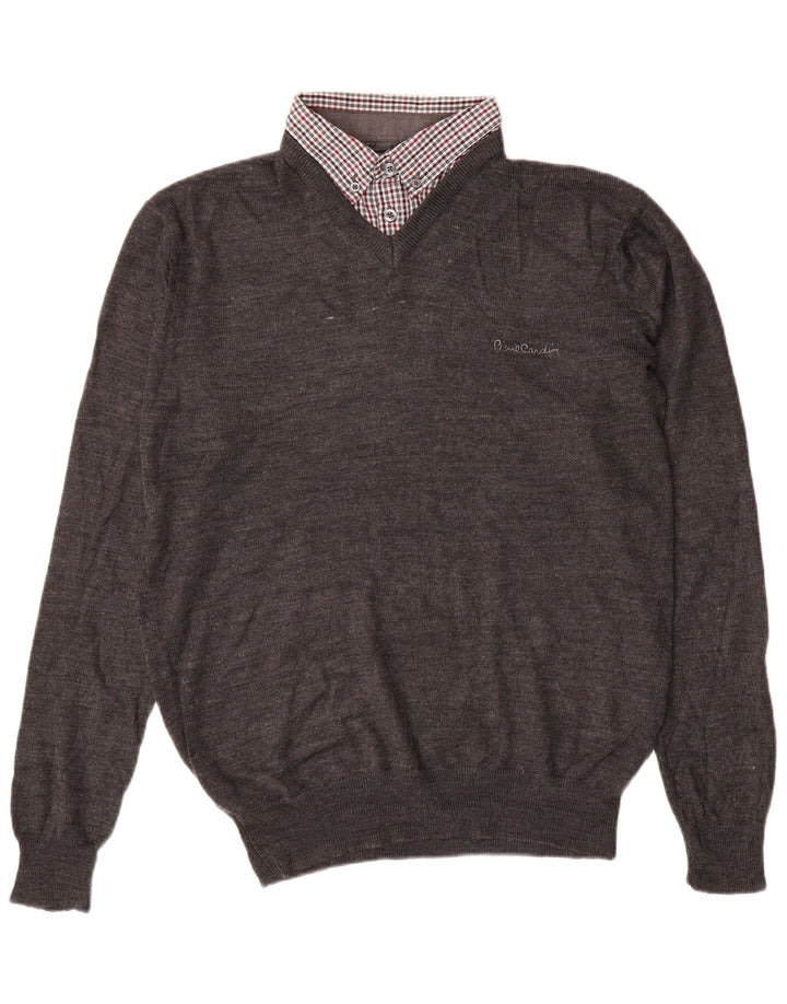 PIERRE CARDIN Muški džemper s V-izrezom srednje sivi akrilni klasični