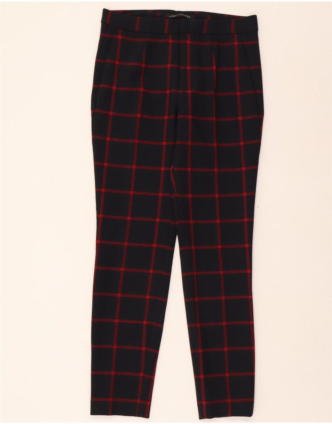 ZARA Womens Slim Chino Trousers Medium W30 L28 Navy Blue Check Polyester Vintage Zara and Second-Hand Zara from Messina Hembry 