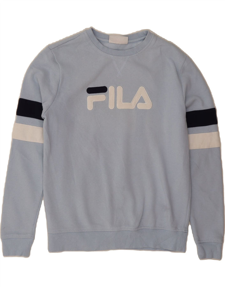 FILA Womens Graphic Sweatshirt Jumper UK 14 Medium Blue Cotton Vintage Fila and Second-Hand Fila from Messina Hembry 