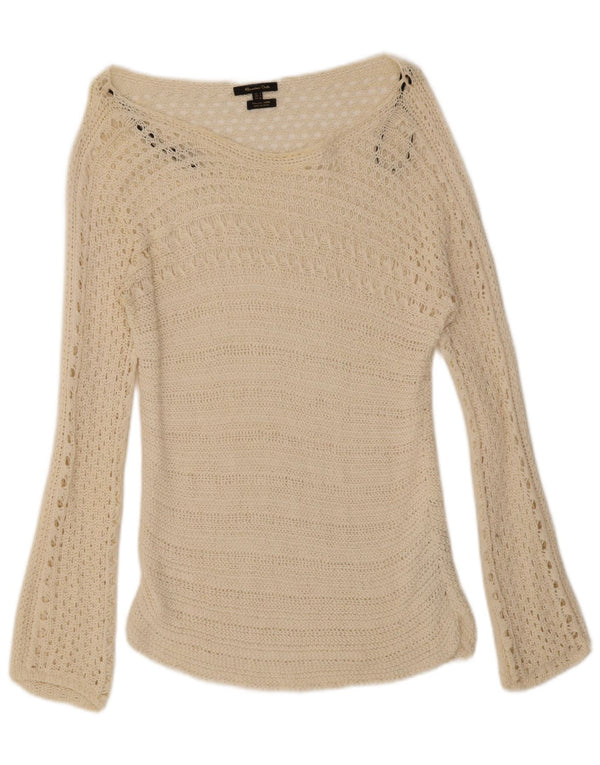 Ženska heklana majica dugih rukava Massimo Dutti UK 12 srednje bijele boje pamuka