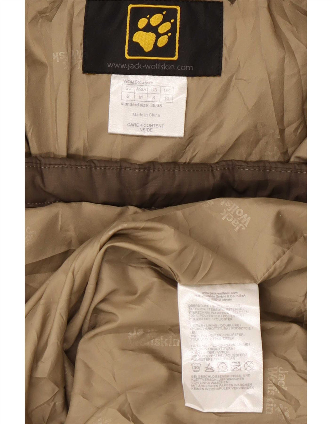 Jack Wolfskin ženski podstavljeni kaput s kapuljačom UK 10 Mali kaki poliester