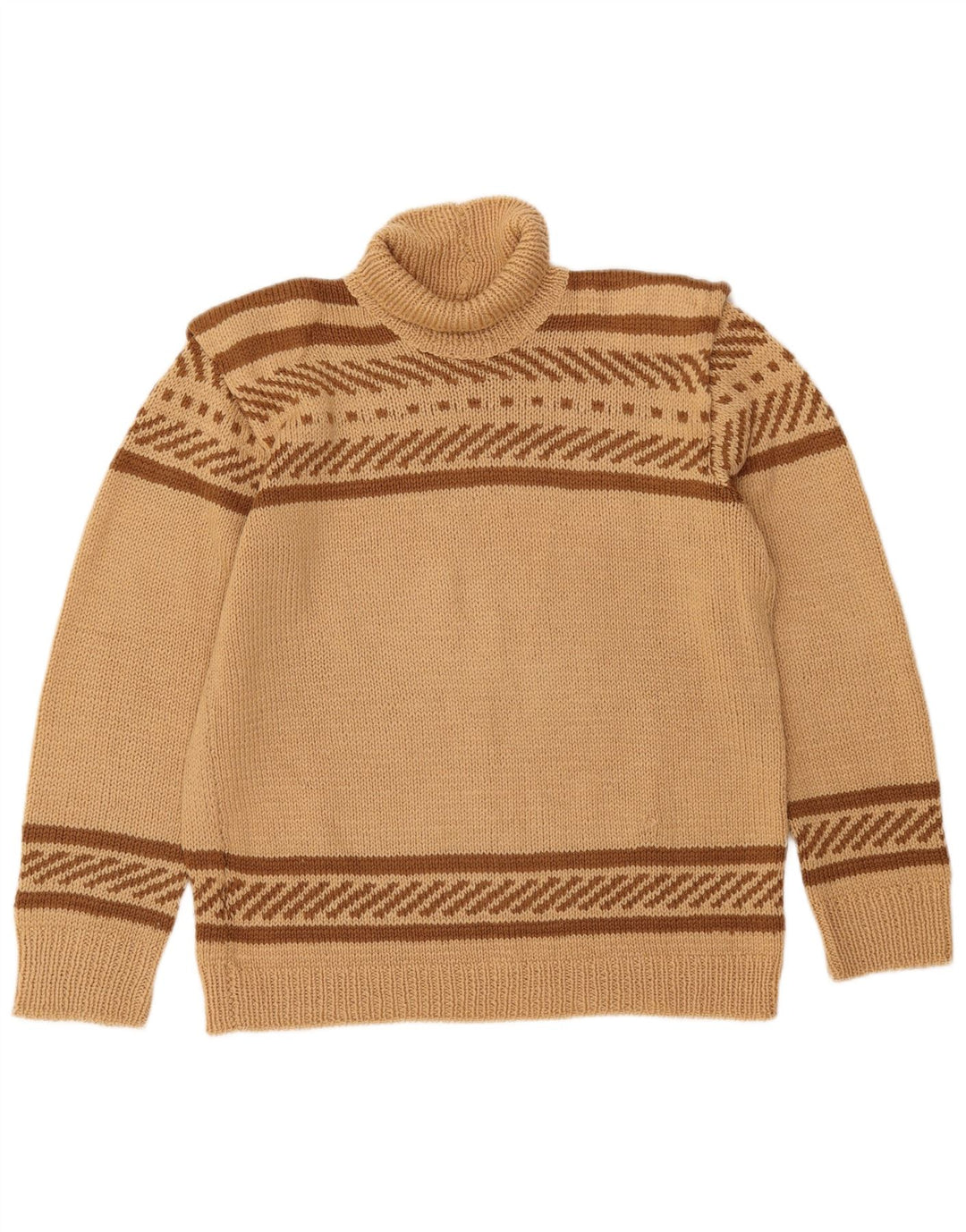 VINTAGE ženski pulover s rol izrezom UK 16 Veliki bež na pruge