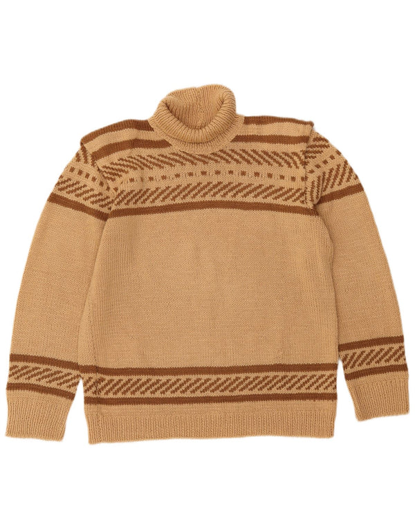 VINTAGE ženski pulover s rol izrezom UK 16 Veliki bež na pruge