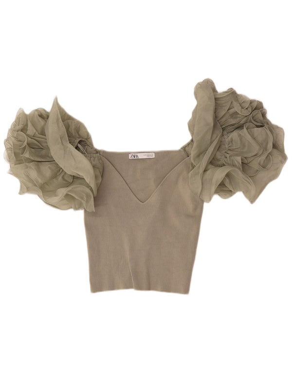 Zara ženski gornji dio kratke bluze UK 12 Medium Beige Viscose