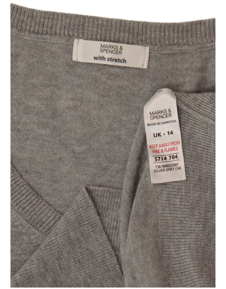 Marks & Spencer ženski kratki džemper s V-izrezom UK 14 srednje siva