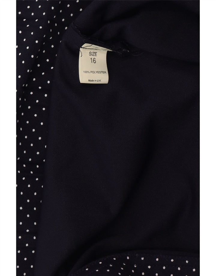 VINTAGE ženska haljina A-kroja UK 16 Veliki tamnoplavi poliester na točkice