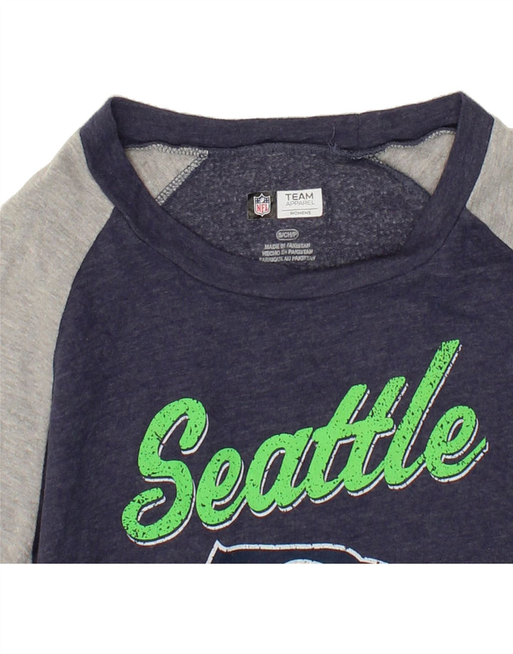 NFL Womens Oversized Graphic Sweatshirt Jumper UK 10 Small Navy Blue Vintage NFL and Second-Hand NFL from Messina Hembry 