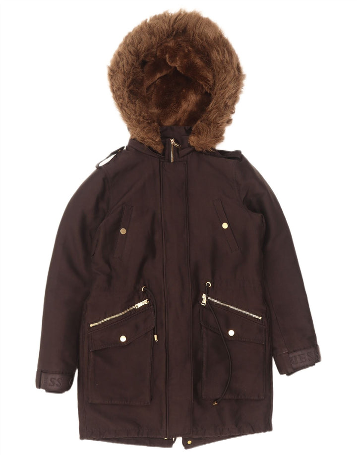 Guess ženska jakna parka s kapuljačom s grafičkim motivima UK 6 XS crni poliester