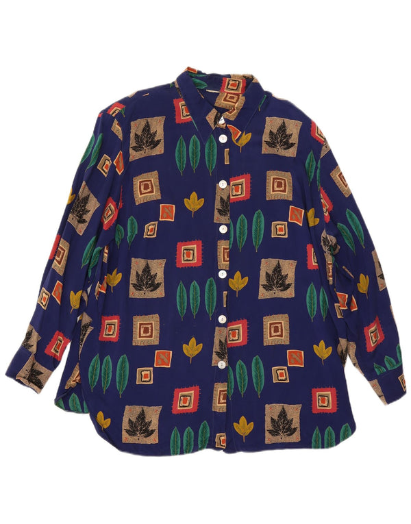 Vintage ženska prevelika košulja UK 18 XL Blue Patchwork Cupro
