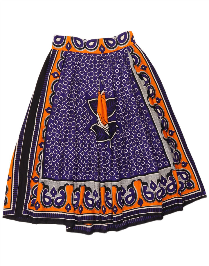 Vintage ženska grafička suknja A-kroja W28 srednje ljubičasta cvjetna