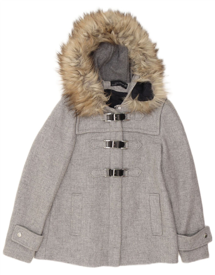 Zara ženska prekomjerna duffle jakna s kapuljačom UK 6 XS siva vuna