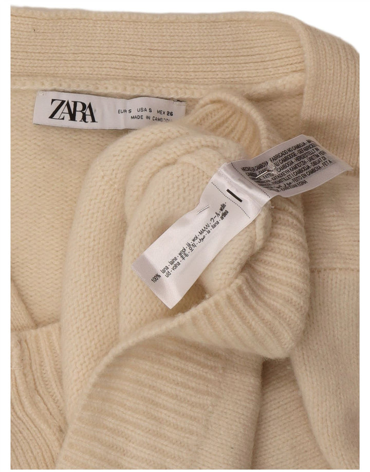 Zara ženski kratki kardigan pulover UK 10 Small Beige Wool