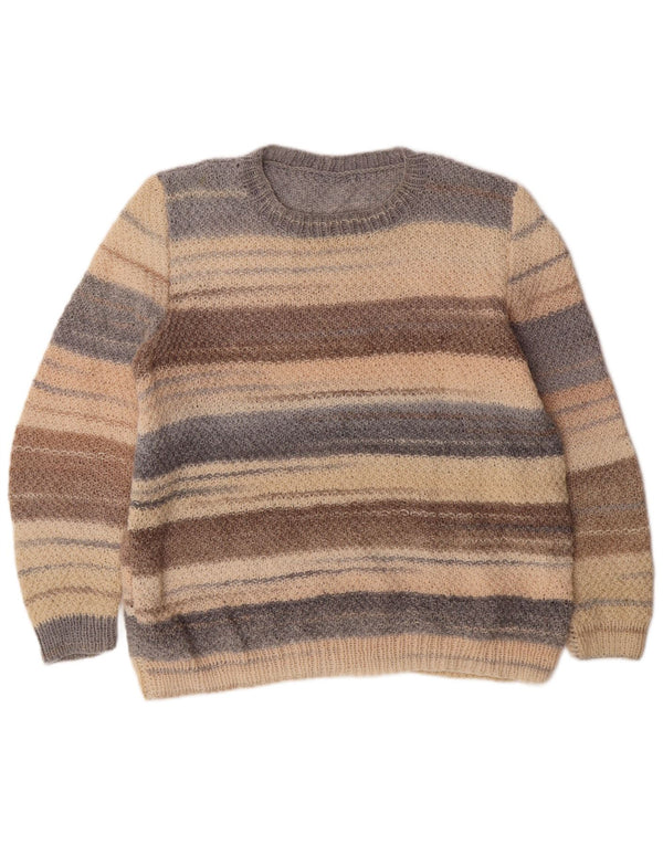 Vintage ženski džemper s okruglim izrezom UK 18 XL bež na pruge