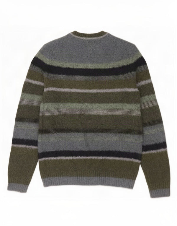 Marks & Spencer Mens Crew Neck Jumper Sweater Medium Khaki Striped