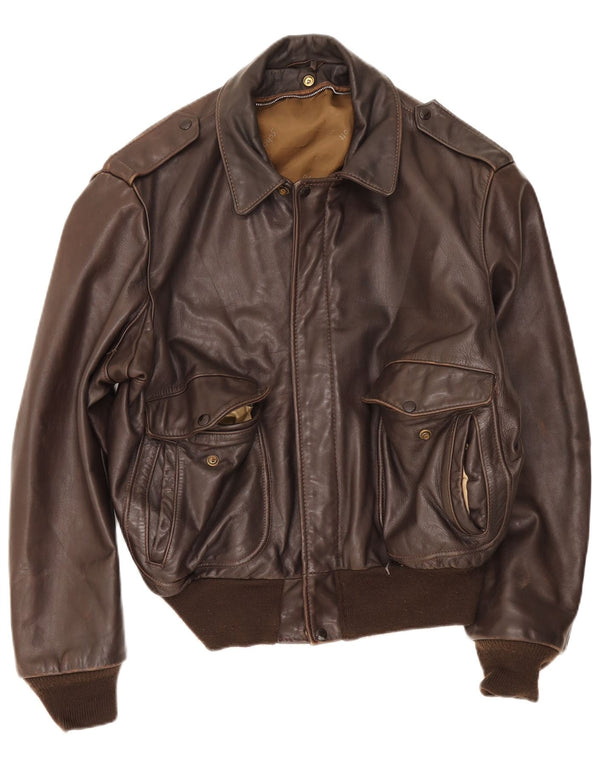 Vintage muška vojna kožna bomber jakna UK 38 srednje smeđa