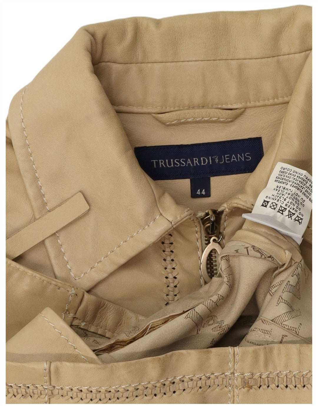 TRUSSARDI JEANS Ženska kratka kožna jakna IT 44 srednje bež koža