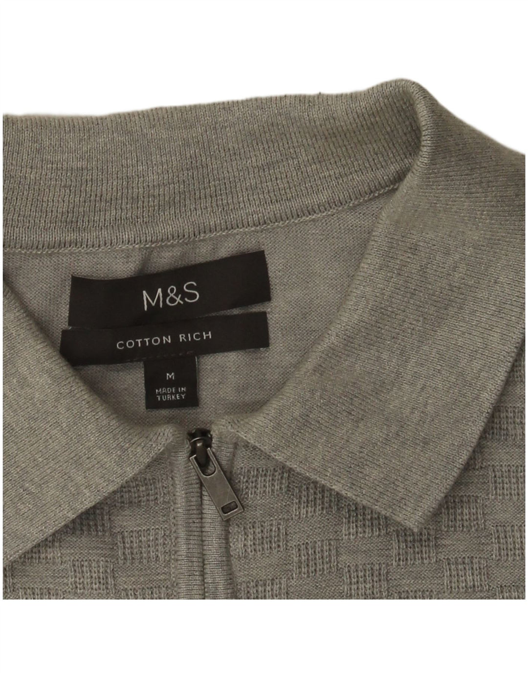 Marks & Spencer muški pulover s polo ovratnikom srednje sivi geometrijski pamuk