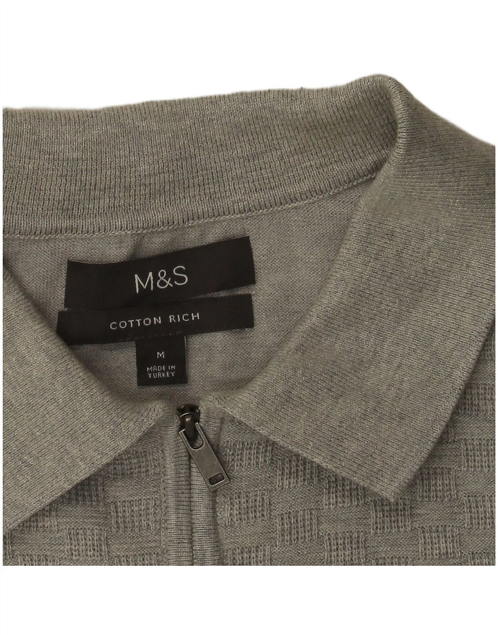 Marks & Spencer muški pulover s polo ovratnikom srednje sivi geometrijski pamuk