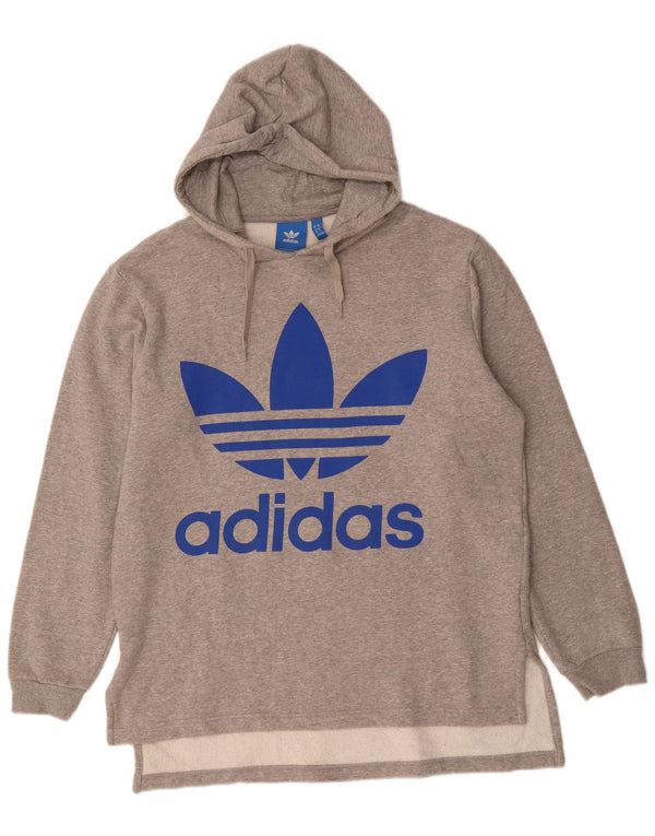 ADIDAS Womens Oversized Graphic Hoodie Jumper UK 16 Large Grey Cotton