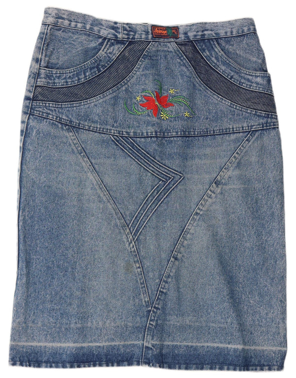 Vintage ženska traper suknja IT 48 XL W34 plavi cvjetni pamuk