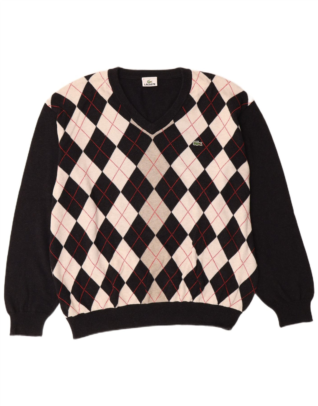 LACOSTE Muški džemper s V-izrezom Veličina 8 3XL Crni Argyle/Diamond Pamuk