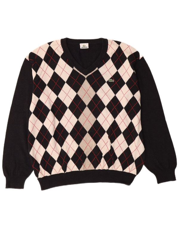 LACOSTE Muški džemper s V-izrezom Veličina 8 3XL Crni Argyle/Diamond Pamuk