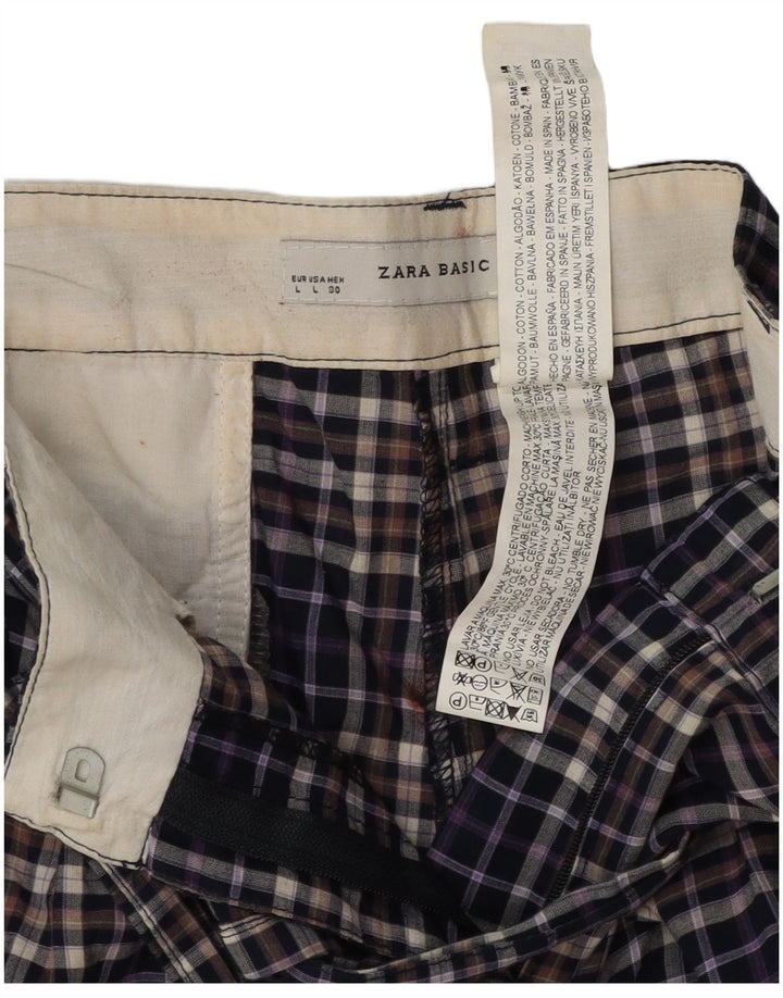 Zara muške chino kratke hlače Large W30 tamnoplavi karirani pamuk
