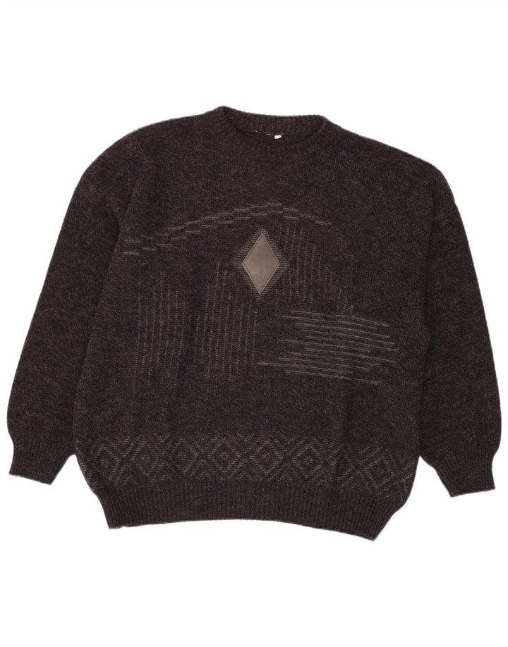 VINTAGE muški džemper s okruglim izrezom IT 54 XL Sivi Fair Isle vuneni