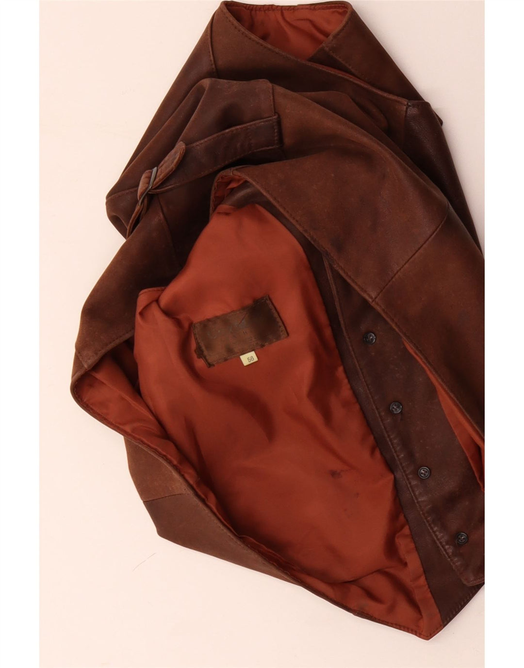 VINTAGE muški kožni prsluk IT 56 2XL smeđi