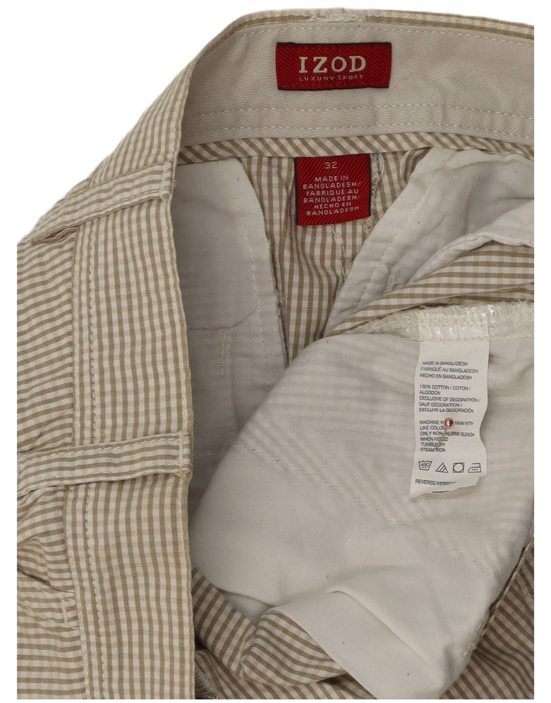 IZOD Muške chino kratke hlače W32 srednje bež gingham pamuk