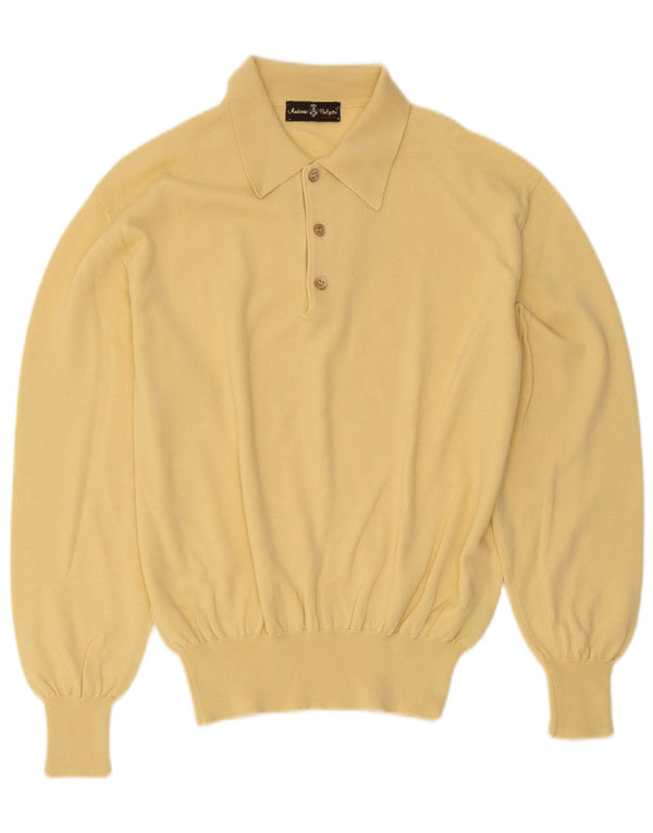 Vintage muški džemper s polo ovratnikom srednje žute vune
