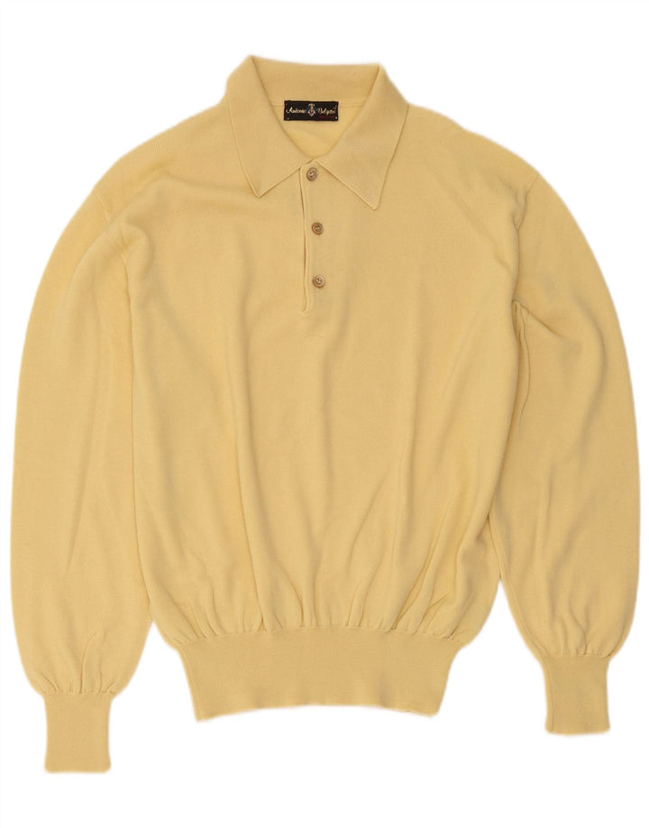 Vintage muški džemper s polo ovratnikom srednje žute vune