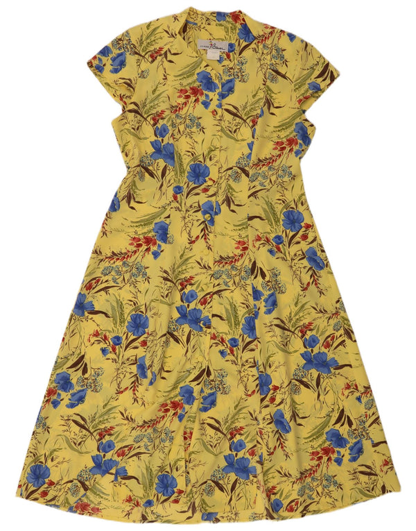 Vintage ženska haljina košulja kratkih rukava EU 44 XL žuta cvjetna poliesterska haljina