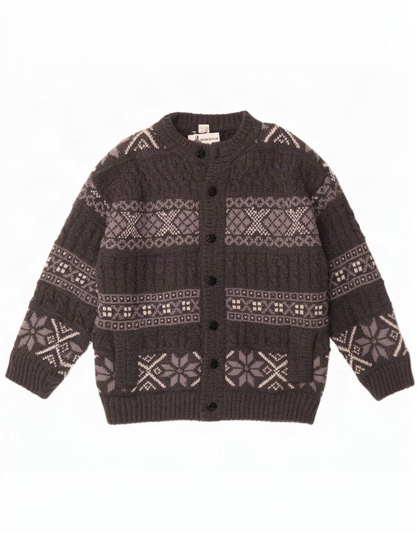 Vintage muški kardigan pulover Large Grey Fair Isle Wool