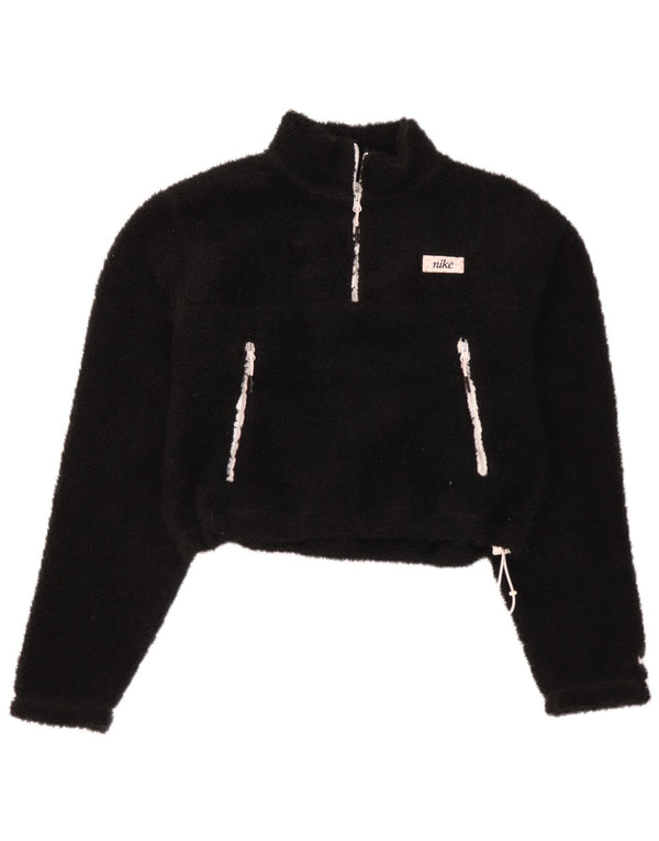 Nike Womens Oversized Crop Zip Neck Fleece Jumper UK 10 Small Black