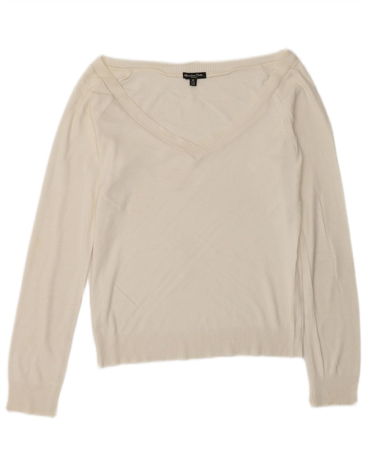 Ženski kratki džemper s V-izrezom Massimo Dutti UK 12 Medium Off White