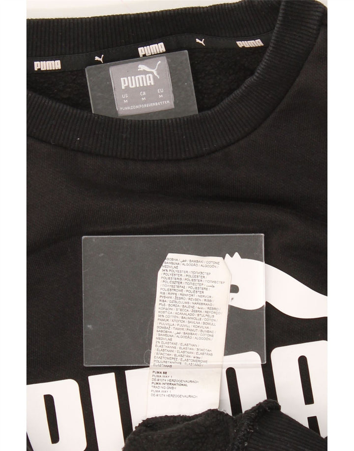 PUMA Womens Oversized Graphic Sweatshirt Jumper UK 14 Medium Black Cotton Vintage Puma and Second-Hand Puma from Messina Hembry 