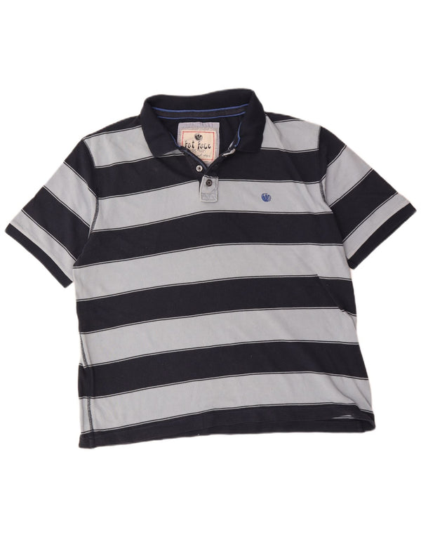 Fat Face Mens Polo Shirt 2XL Navy Blue Striped Cotton