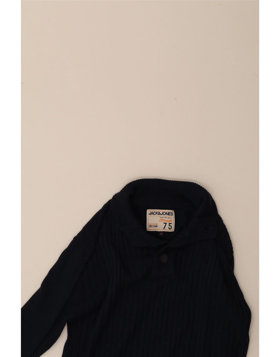 JACK & JONES Mens Button Neck Jumper Sweater Medium Navy Blue Vintage Jack & Jones and Second-Hand Jack & Jones from Messina Hembry 
