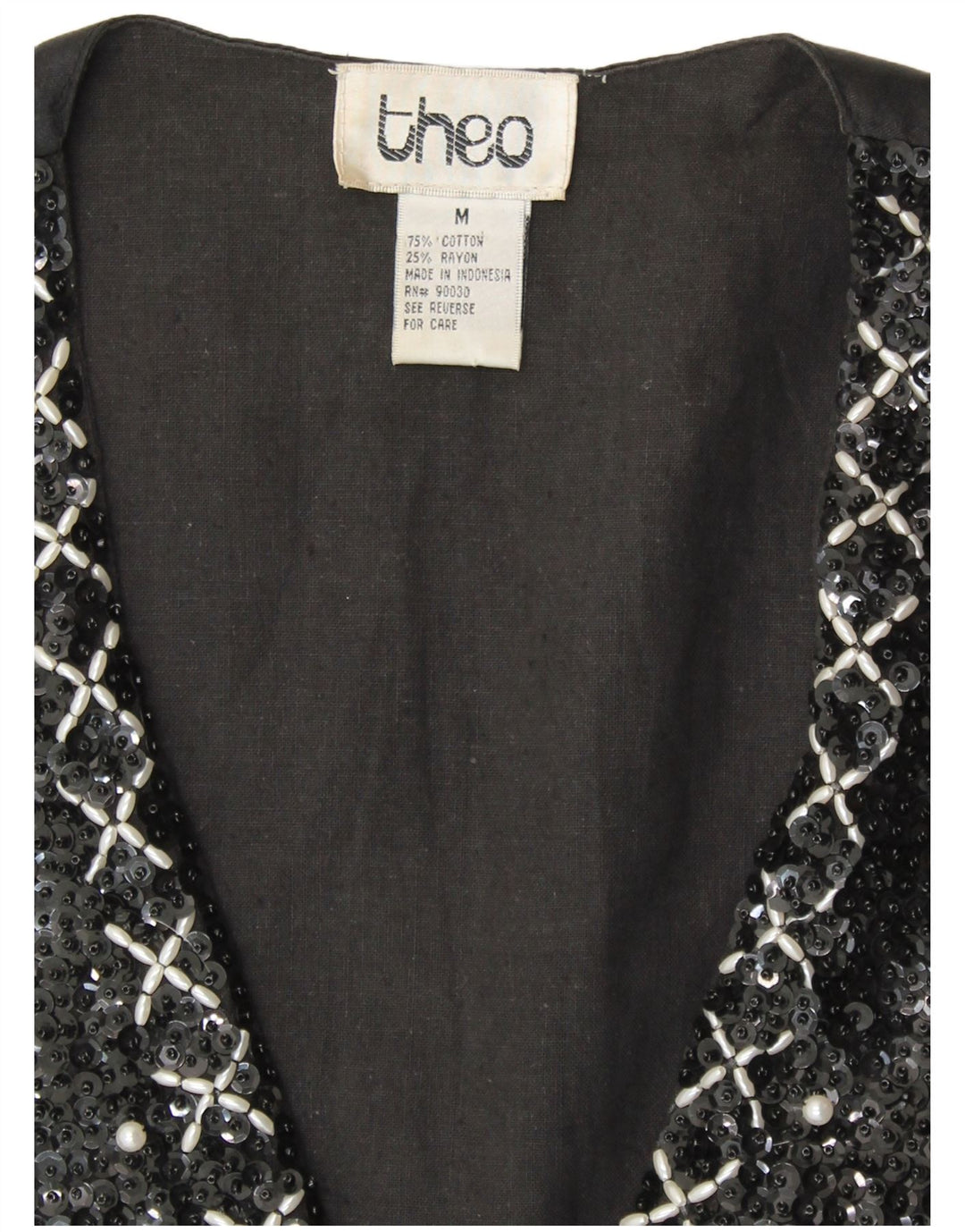 VINTAGE ženski prsluk sa šljokicama UK 14 Srednje crni pamuk 80-ih