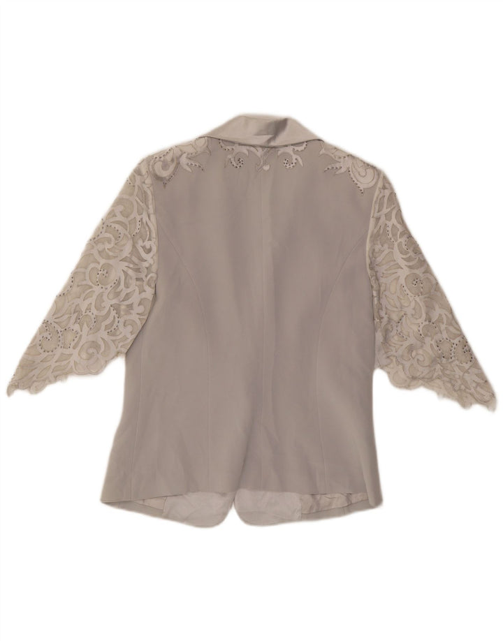 GATTINONI Womens Short Sleeve Blazer Jacket UK 14 Medium Grey Floral