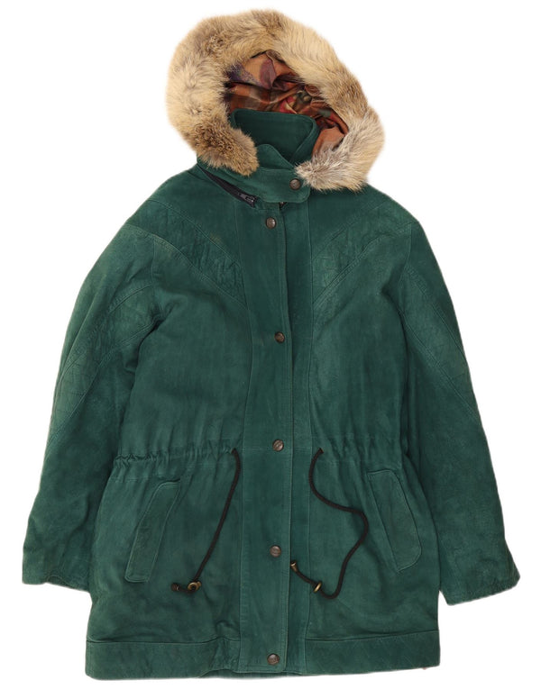 Vintage ženska velika parka jakna od antilopa IT 40 Mala zelena koža