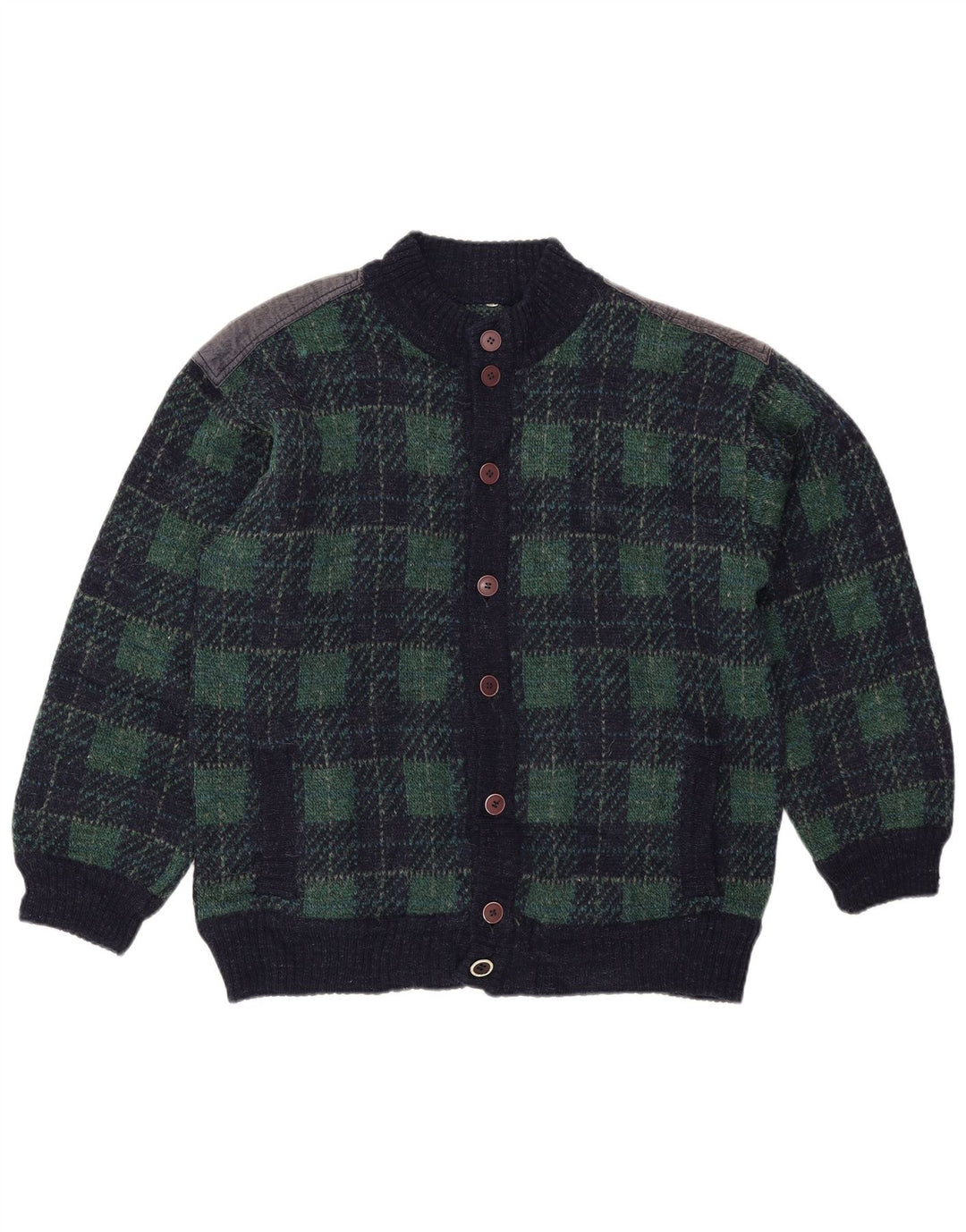 Vintage muški kardigan džemper IT 54 XL tamnoplavi karirani vuneni