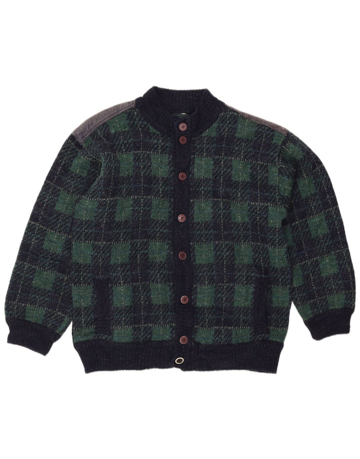 Vintage muški kardigan džemper IT 54 XL tamnoplavi karirani vuneni