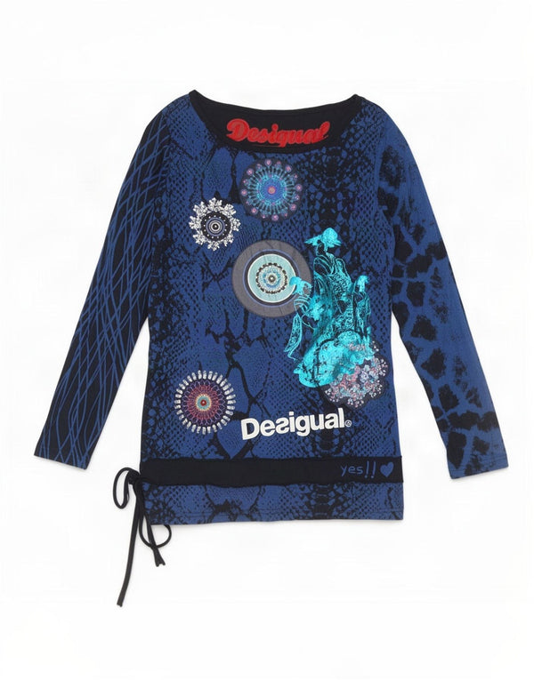 Desigual ženska majica dugih rukava s grafičkim motivima UK 14 velika plava geometrijska viskoza