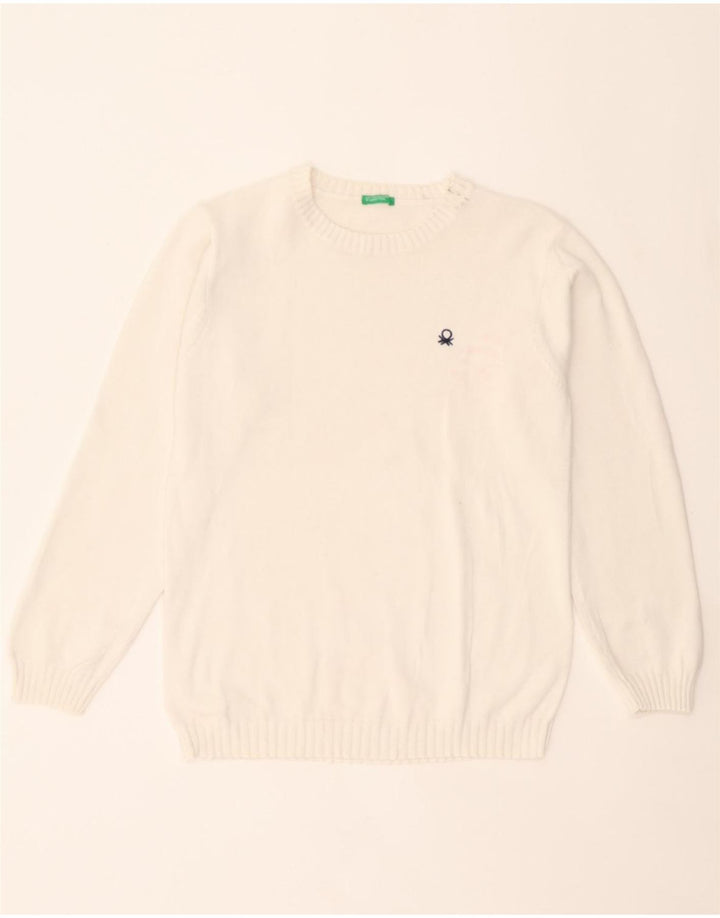 BENETTON Boys Crew Neck Jumper Sweater 10-11 Years White Vintage Benetton and Second-Hand Benetton from Messina Hembry 