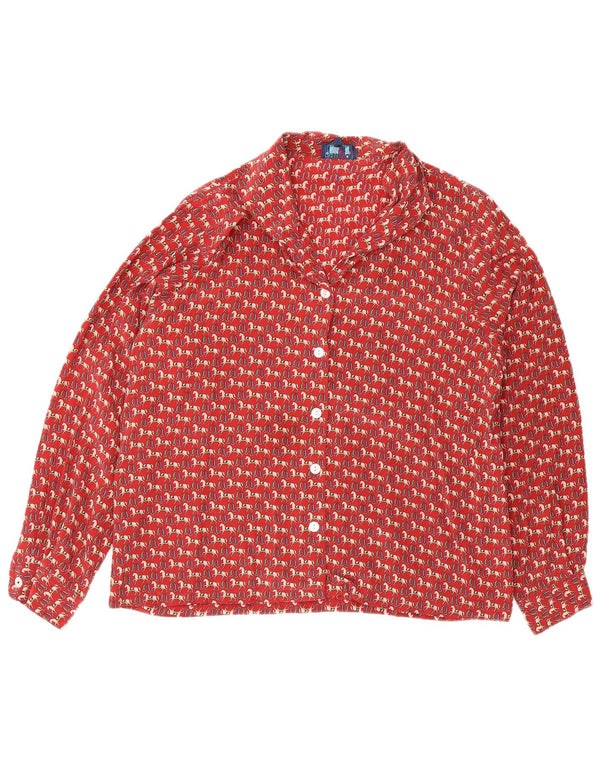 Ball On Womens Abstract Pattern Shirt Blouse EU 40 Medium Red Silk
