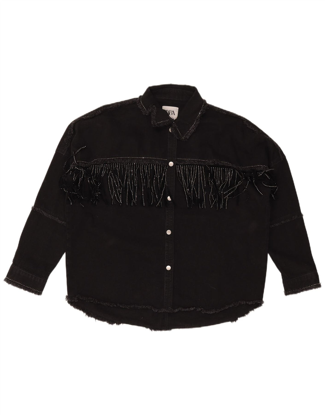 ZARA ženska prevelika traper jakna UK 6 XS crni pamuk