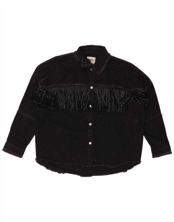 ZARA ženska prevelika traper jakna UK 6 XS crni pamuk